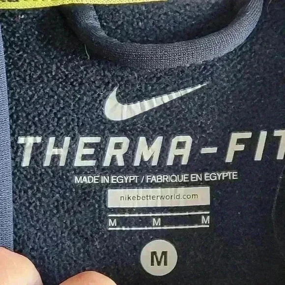 Nike Mens Medium Therma Fit Knockout Hoodie Sweatshirt Dark Blue /Neon Yellow - Picture 5 of 11